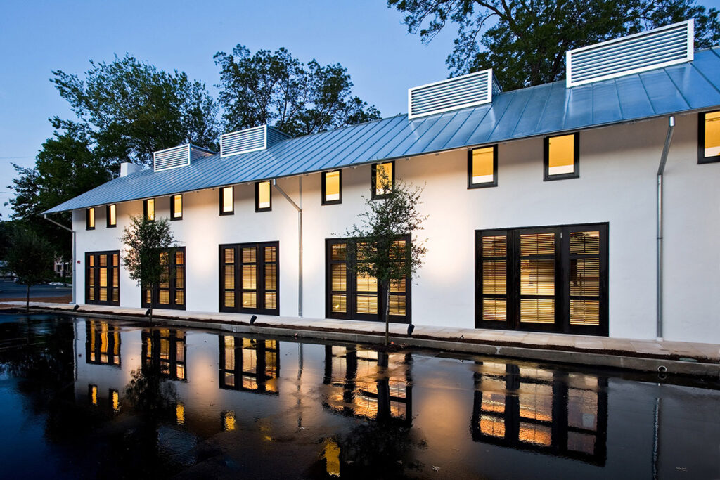 Exterior shot of John Grable Architects office at night